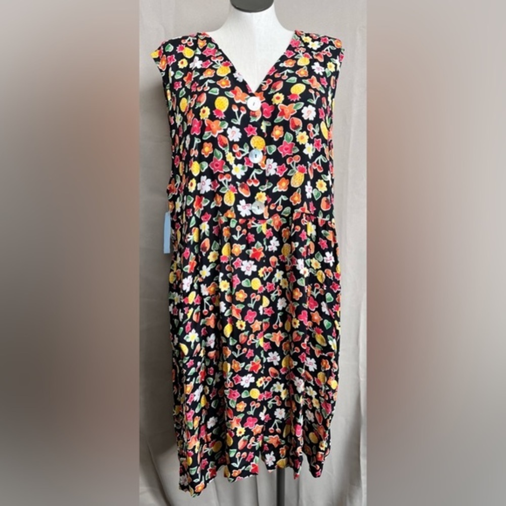 Vintage Jenny Helene Fruit Floral Midi Dress 3X NWT Pockets